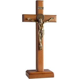 Crucifix Cross Catholic 10.7 Inch Wooden Jesus Christ Wall Cross Stand